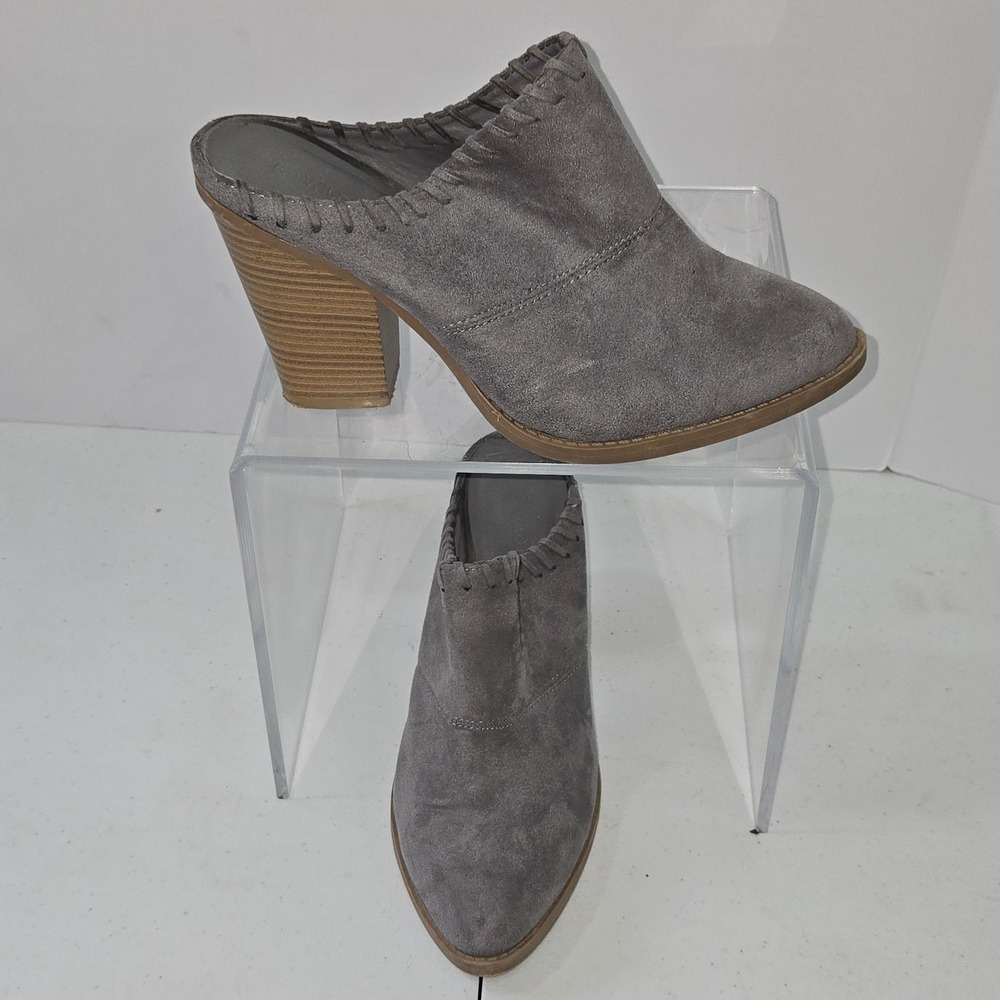 Wild Diva Lounge Gray Faux Suede Whipstitch Block Heel Mules Pointed Toe Size‎ 8